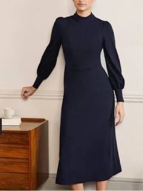 Boden Navy Long-Sleeve Midi Dress